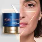 Visuel publicitaire cosmétique Avène DermAbsolu avec effet de resculptage du visage